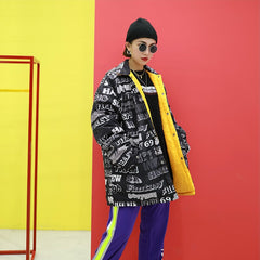Letter Pattern Thick Reversible Loose Padded Jacket