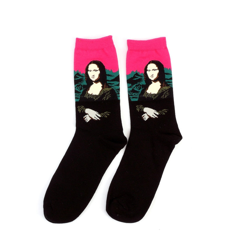 Art Vintage Colorful Socks - Black-Pink / All Code