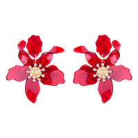 Thumbnail for Long Flower Earrings - Red / One Size