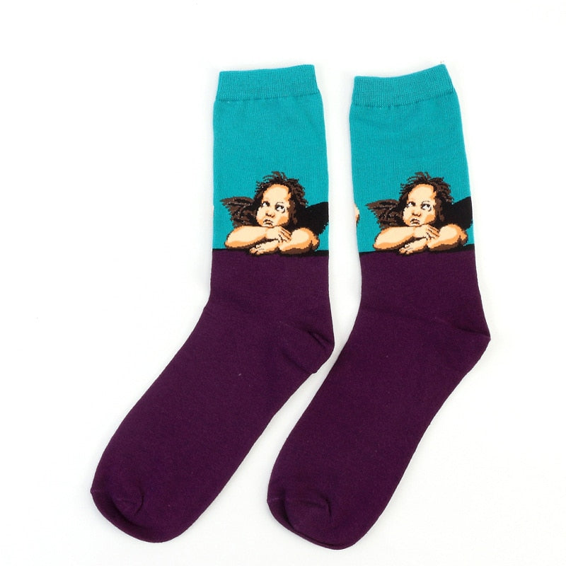 Art Vintage Colorful Socks - Purple-Blue / All Code