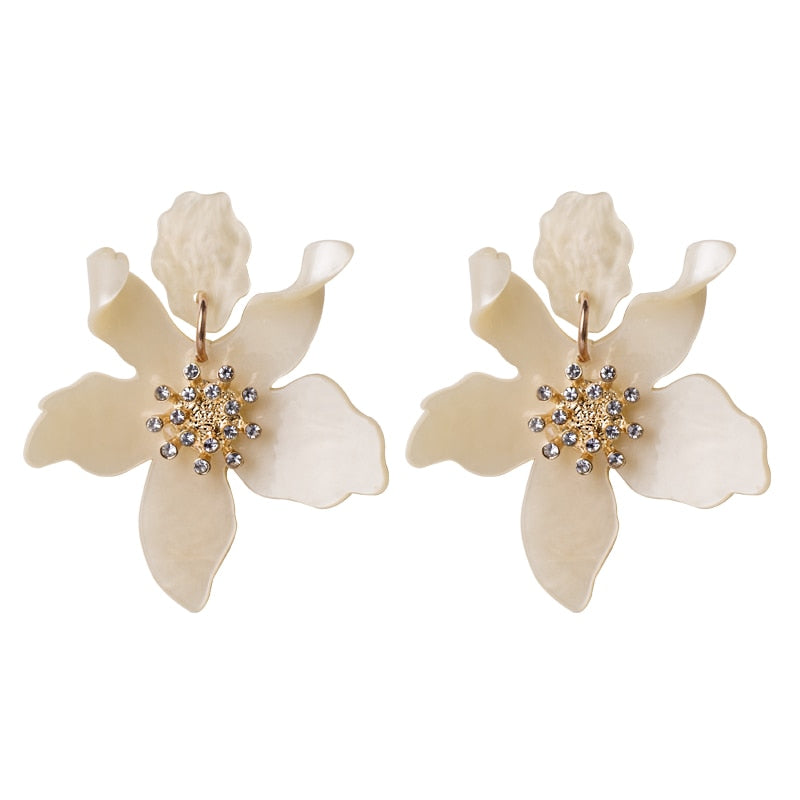 Long Flower Earrings - Creamy White / One Size
