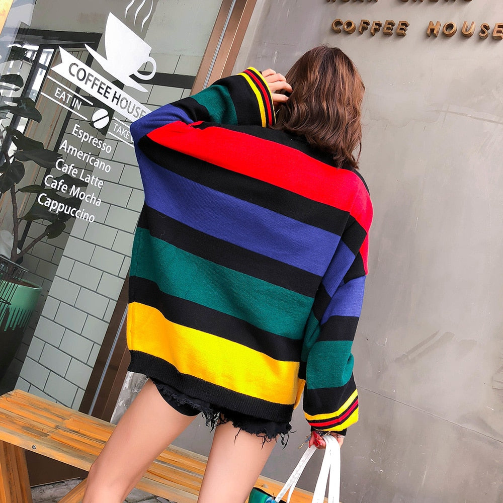 Rainbow Cartoon Knitted Sweater - One Size / rainbow sweater