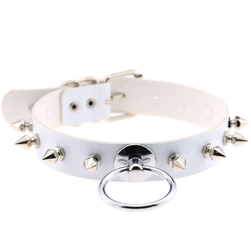 Spike Choker Metal O-round Collar - White / One Size
