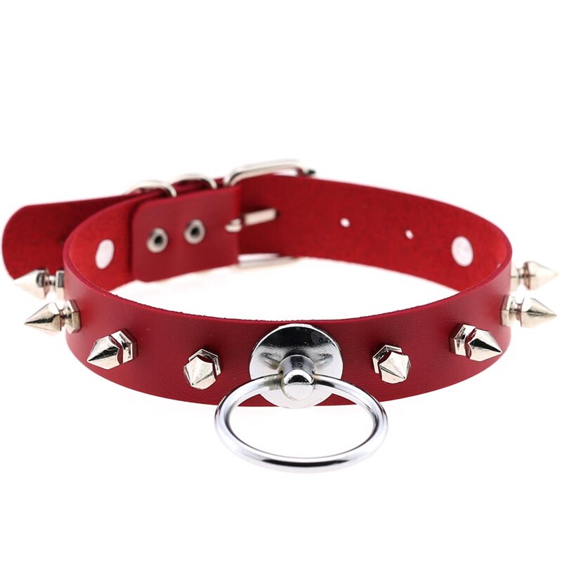 Spike Choker Metal O-round Collar - Red / One Size