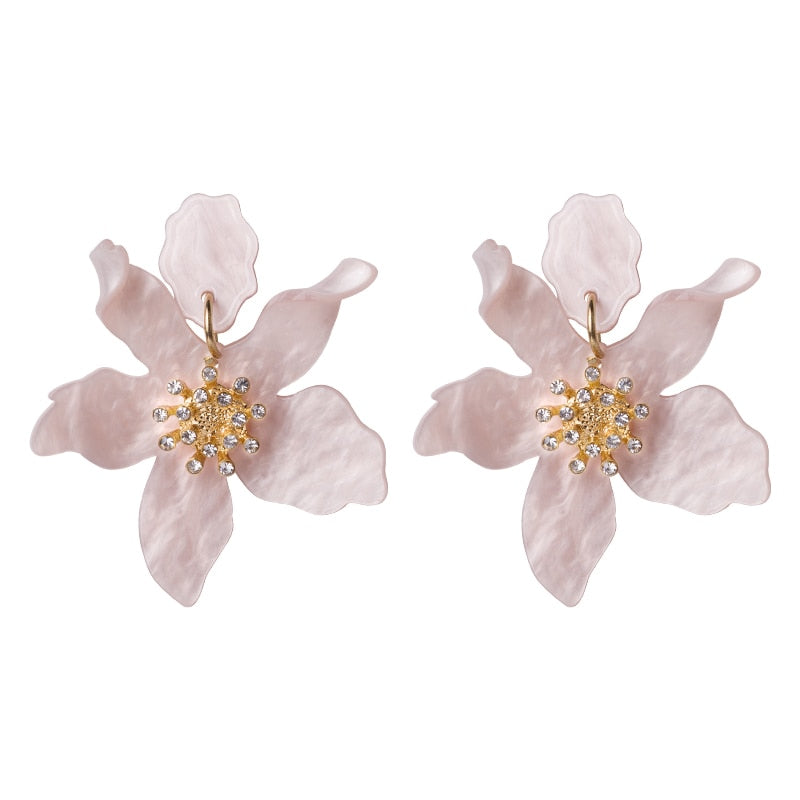 Long Flower Earrings - Pink B / One Size