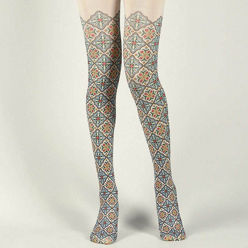 Original Design Patterns Pantyhose Colorful Tights - Flowers