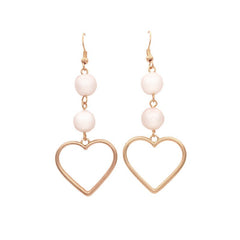 Metal Heart Pearl Dangle Earrings - golden 1