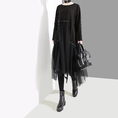 Solid Black Gothic Long Sleeve Dress - One Size