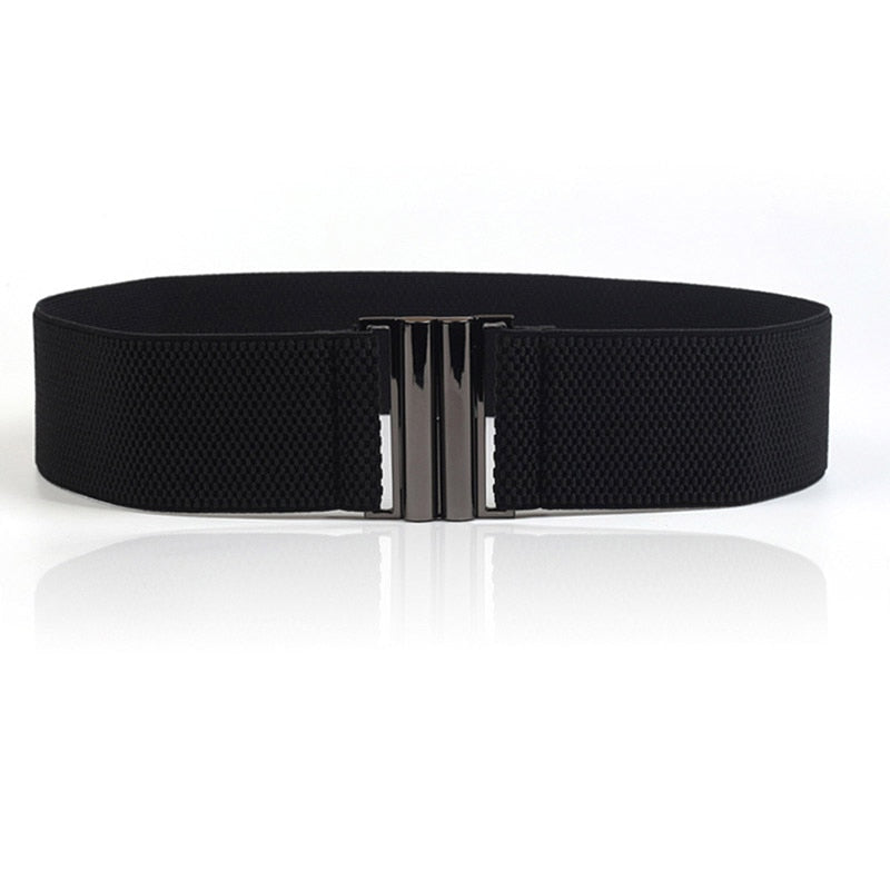Buckle Black Strap Elastic Band Wide Belt - black / 70cm