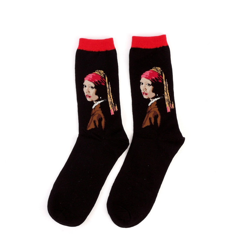 Art Vintage Colorful Socks - Red-Black / All Code