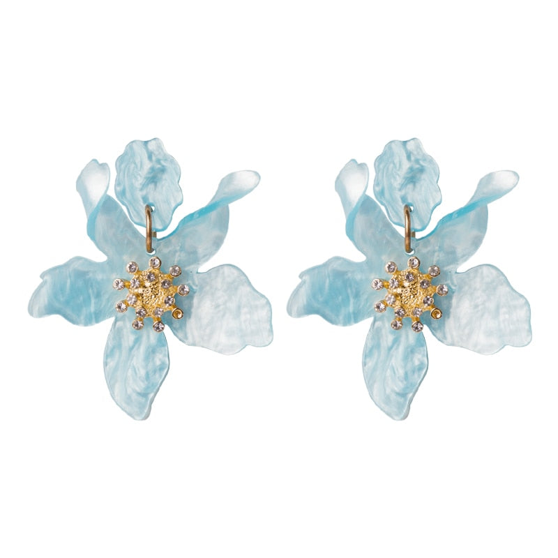 Long Flower Earrings - Light Blue / One Size