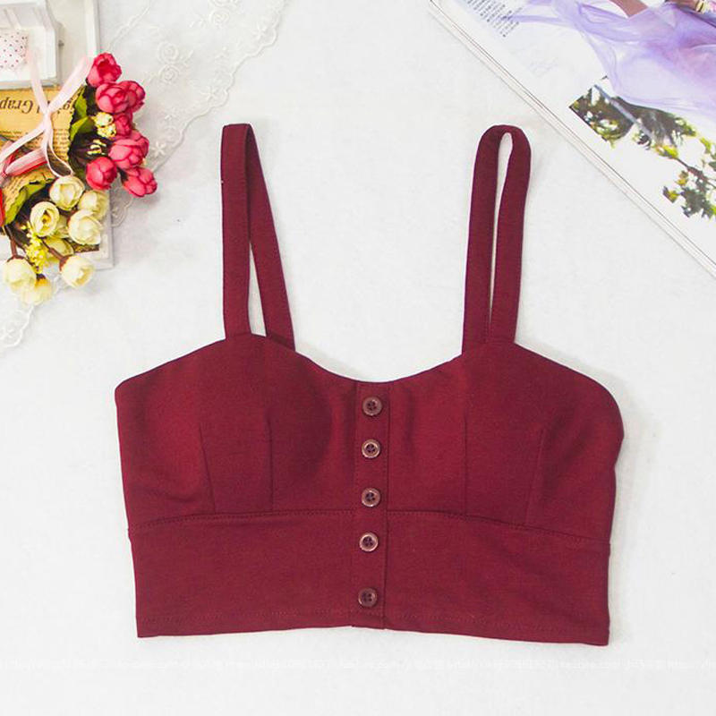Sexy Sleeveless Slim Low Chest Crop Top - wine red / XS