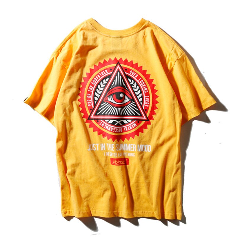 Illuminati Eye of Godfather Print T-Shirts - Yellow / XS -