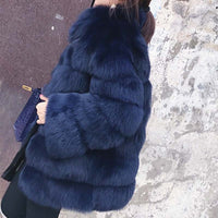 Thumbnail for Solid Shaggy Fluffy Faux Fur Warm Jacket - Blue. / S