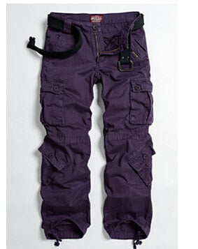 Multi Pockets Loose Baggy Hip Hop Cargo Pants - purple / 26