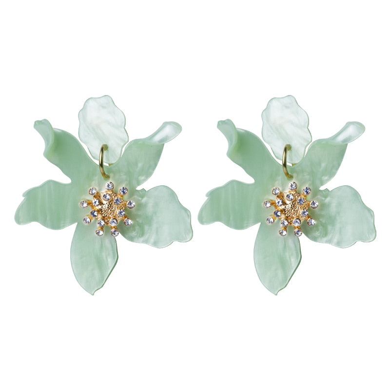 Long Flower Earrings - Light Green / One Size