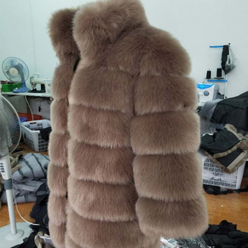 Solid Shaggy Fluffy Faux Fur Warm Jacket - Beige / S
