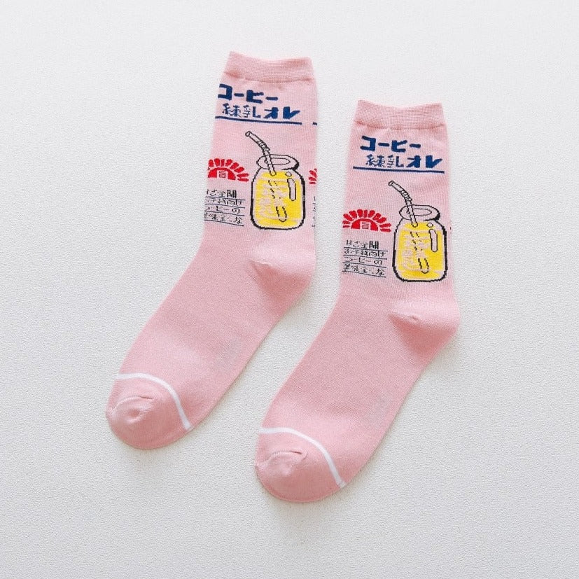Cartoon Socks - Pink-Beer / One Size