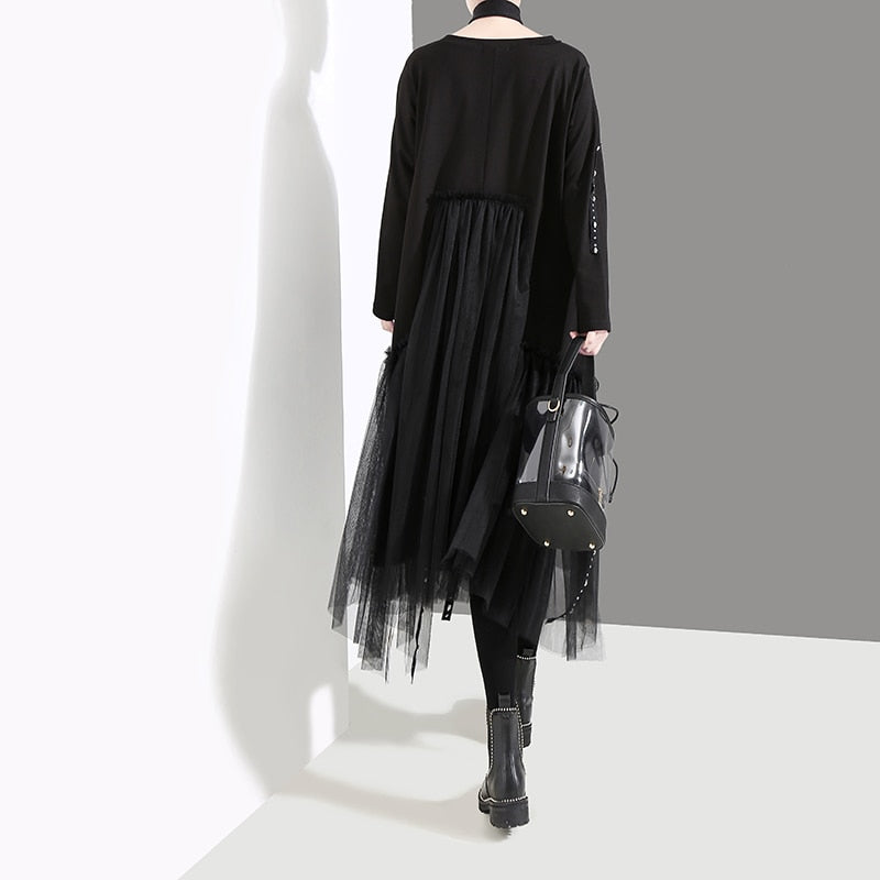 Solid Black Gothic Long Sleeve Dress - One Size