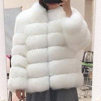 Thumbnail for Solid Shaggy Fluffy Faux Fur Warm Jacket - White / S