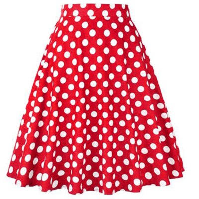 High Waist Polka Dot Skirt - Red / S