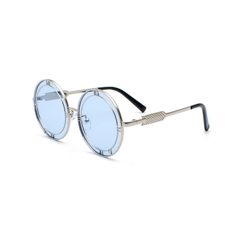 Unisex Rounded Design Sunglasses - Silver - Blue / One Size