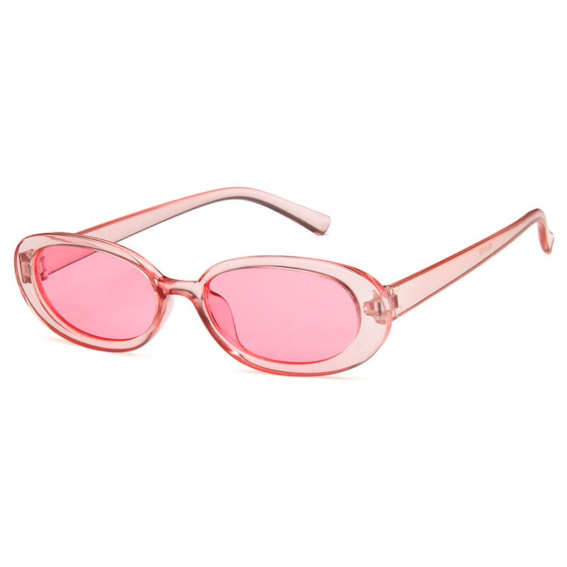 Vintage Unisex Small Oval Frame Sunglasses - Pink / One Size