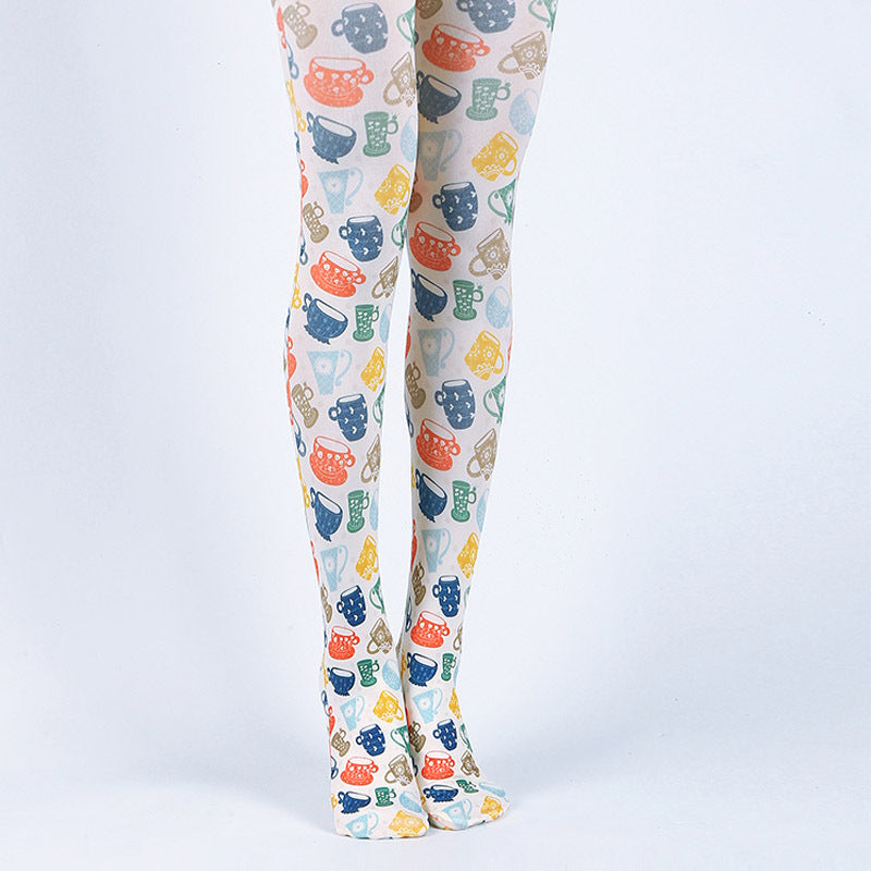Original Design Patterns Pantyhose Colorful Tights - Tea