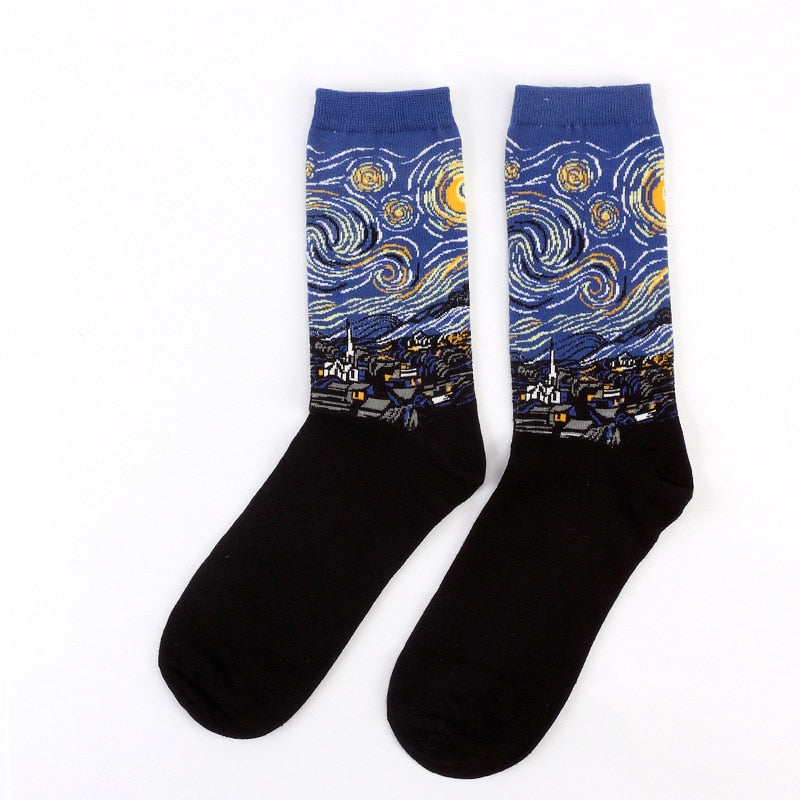 Art Vintage Colorful Socks - Black-Blue / All Code