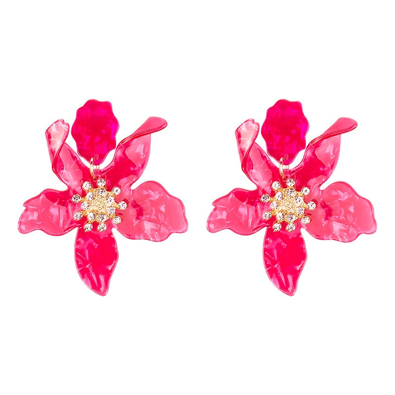 Long Flower Earrings - Pink / One Size
