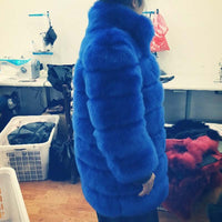 Thumbnail for Solid Shaggy Fluffy Faux Fur Warm Jacket - Blue / S