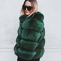 Thumbnail for Solid Shaggy Fluffy Faux Fur Warm Jacket - Green / S