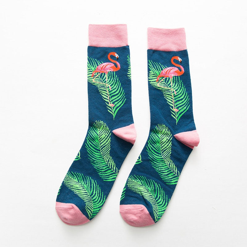 Fashion Short Pattern Socks - Blue Flamingo