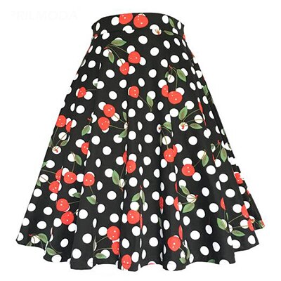 High Waist Polka Dot Skirt - Black. / S