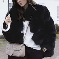 Thumbnail for Solid Shaggy Fluffy Faux Fur Warm Jacket - Black / S