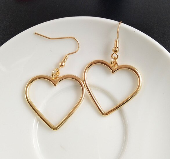 Metal Heart Pearl Dangle Earrings - golden 3