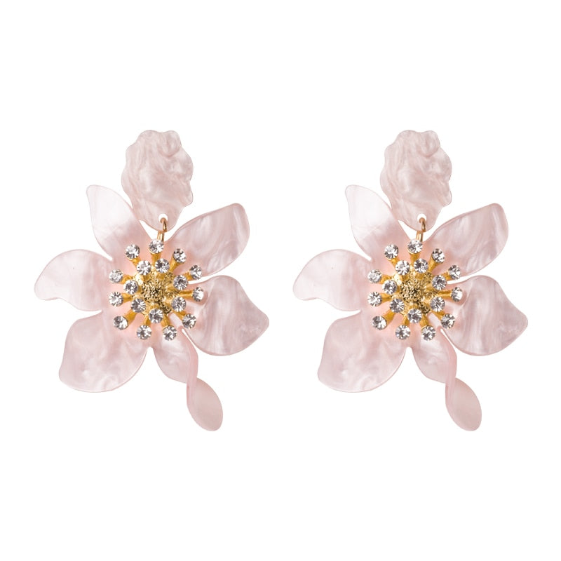 Long Flower Earrings - Pink a / One Size