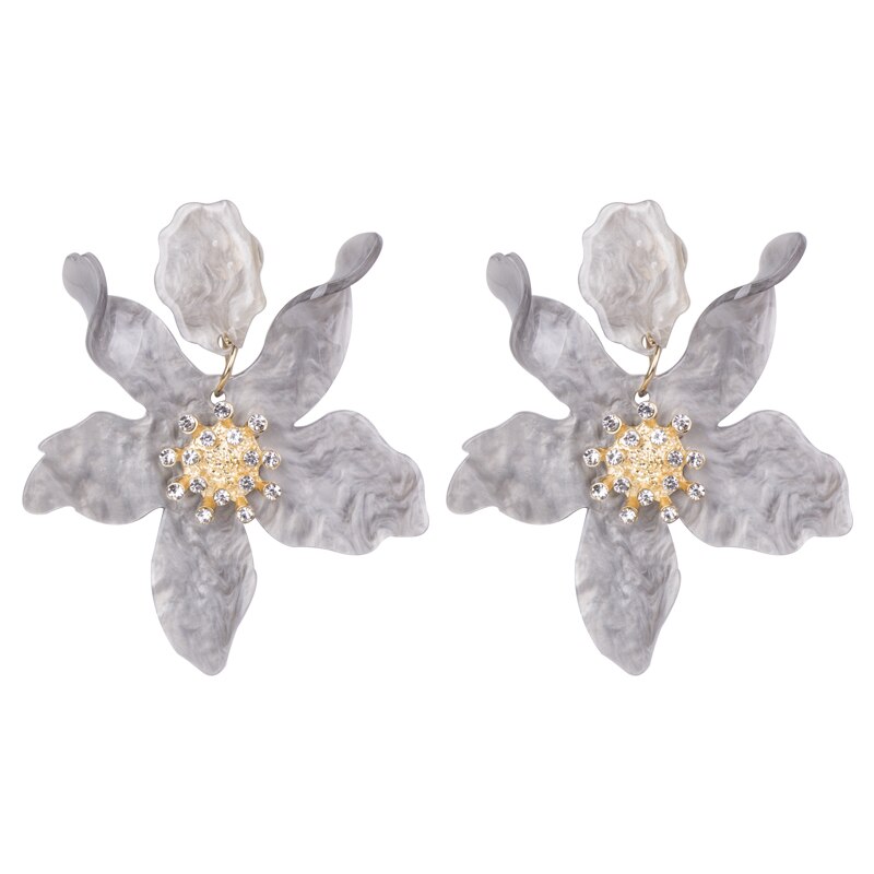 Long Flower Earrings - Gray A / One Size
