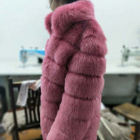 Thumbnail for Solid Shaggy Fluffy Faux Fur Warm Jacket - Purple / S