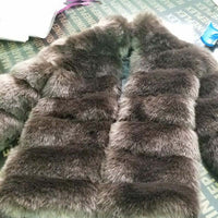 Thumbnail for Solid Shaggy Fluffy Faux Fur Warm Jacket - Brown / S