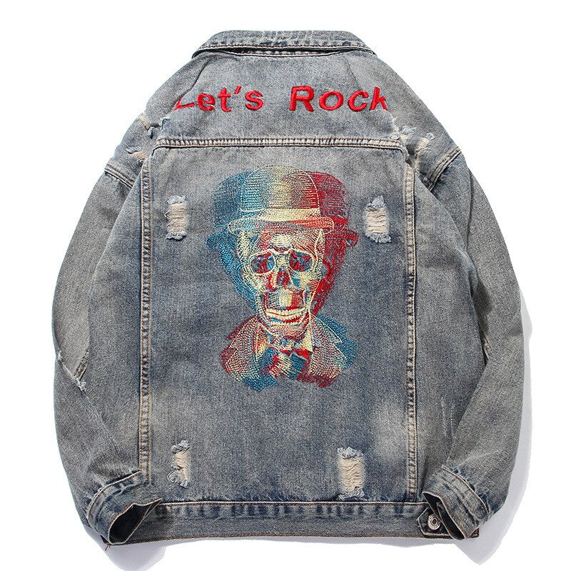 Let’s Rock Skull Denim Jacket - M / Blue - Jackets