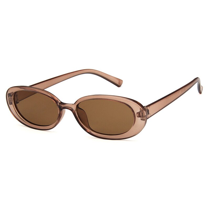 Vintage Unisex Small Oval Frame Sunglasses - Brown / One