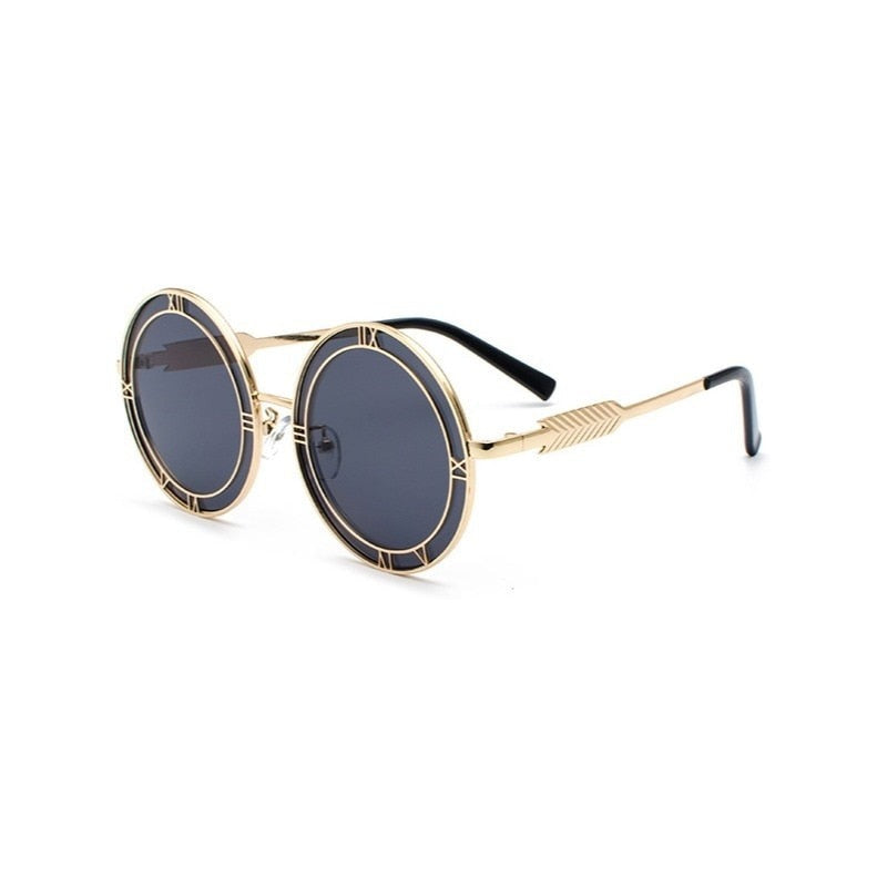 Unisex Rounded Design Sunglasses - Gold - Black / One Size
