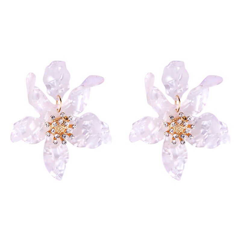 Long Flower Earrings - White / One Size