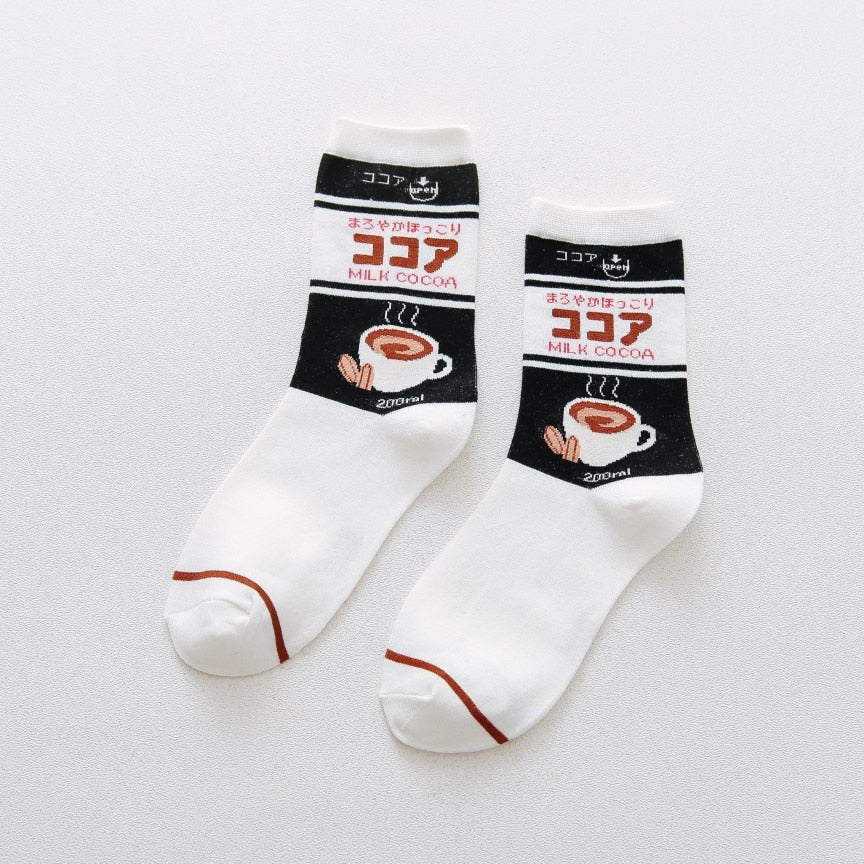 Cartoon Socks - White-Black / One Size