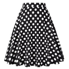 High Waist Polka Dot Skirt - Black / S