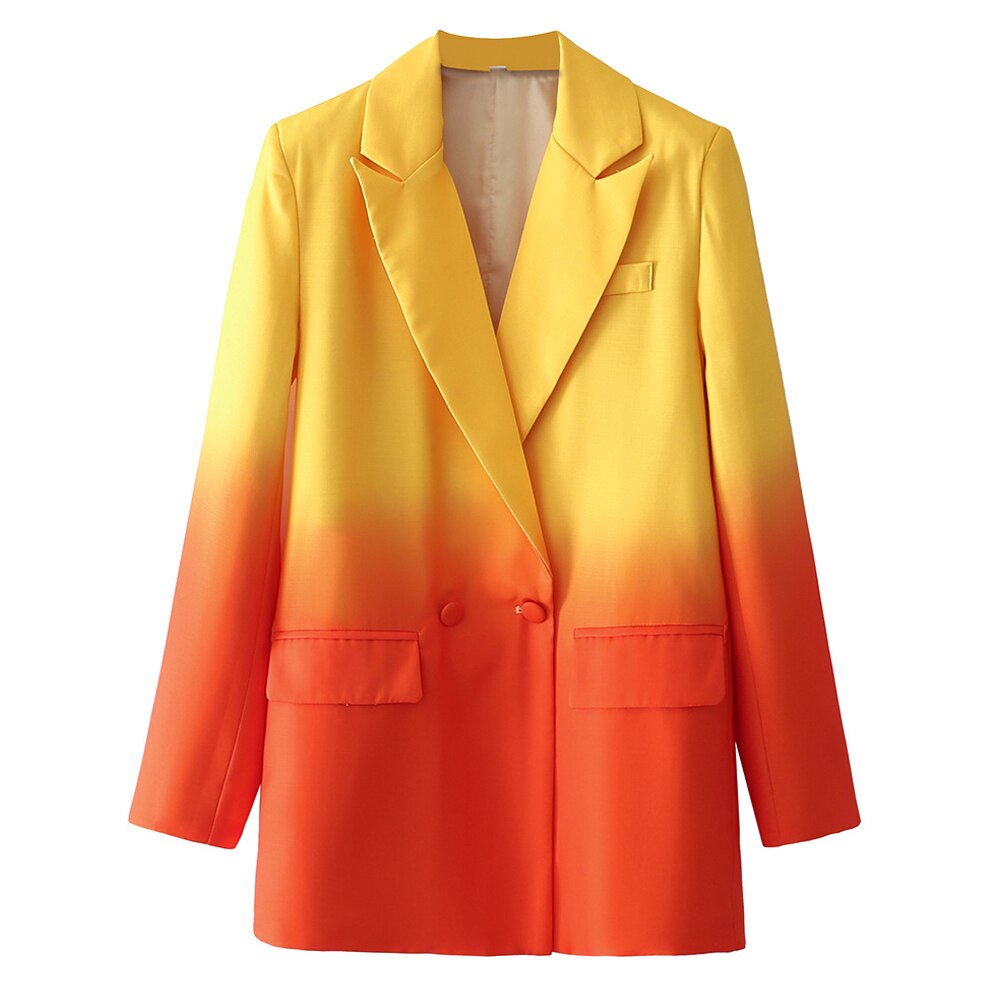 Sunset Double Breasted Lon Sleeve Blazer - Orange/Yellow / S