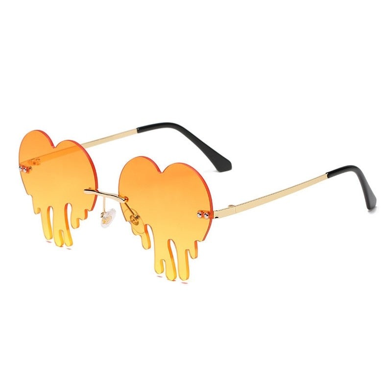 Heart Tear Shape Sunglasses Colorful Rimless - Orange / One