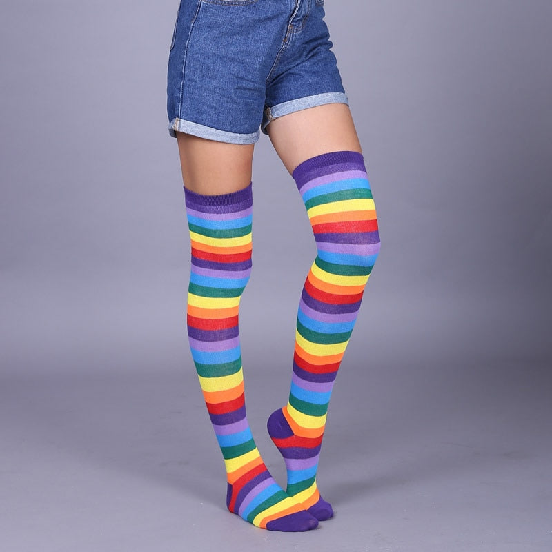 Long Highs Rainbow Funny Socks - Violet / One Size
