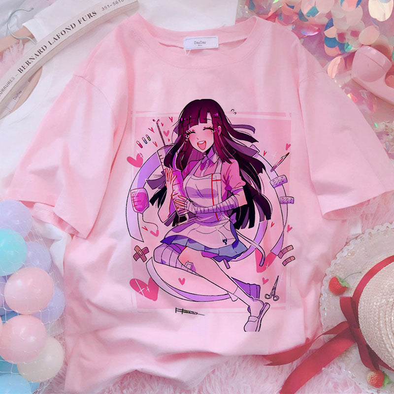 Sweet Girls Anime Style Oversize T-Shirt - Pink. D / S